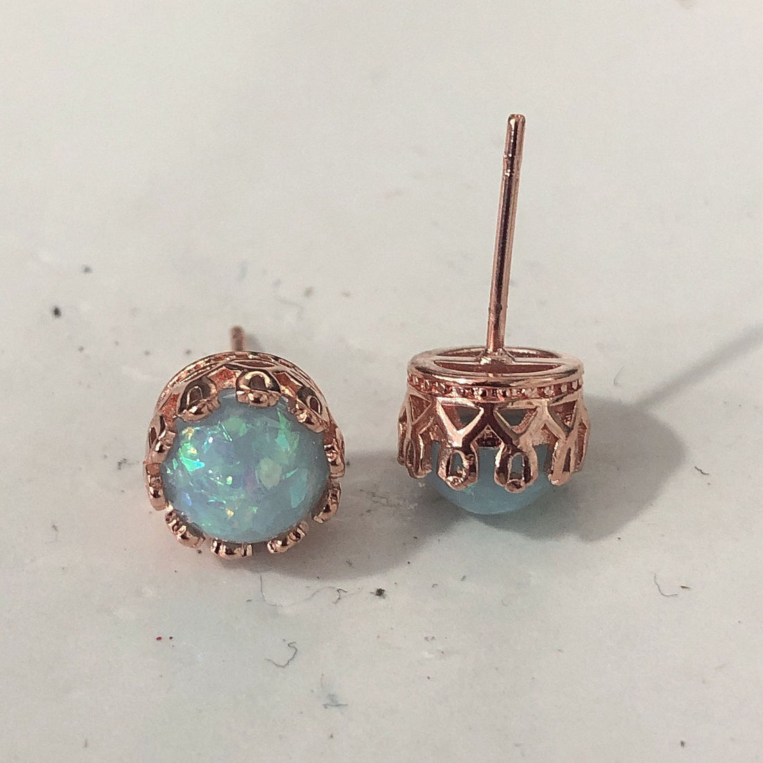 Opal-Look Round Crown-Set Stud Earrings