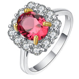 Ruby-Red Oval CZ Cushion Halo Ring