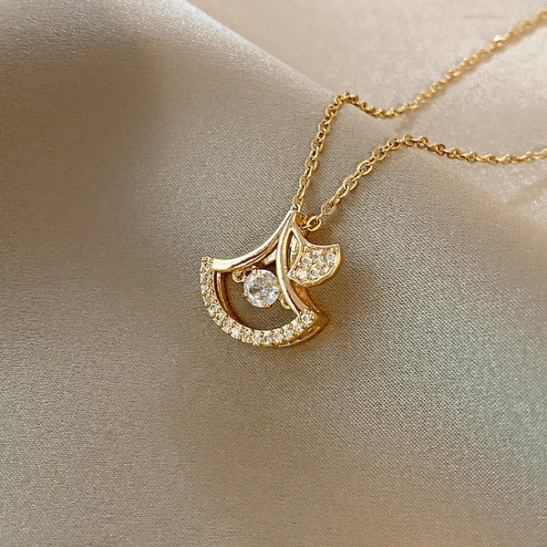 Ginkgo Leaf CZ Pendant Necklace