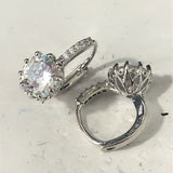 Sapphire-Blue Round CZ Solitaire Huggie Drop Earrings