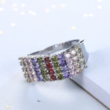 Multicolor Round CZ Four-Row Band Ring