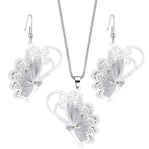 Filigree Butterfly Heart Jewelry Set