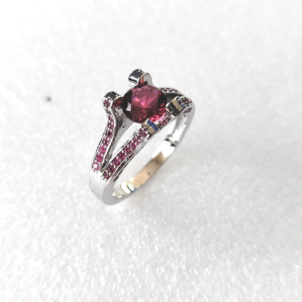 Garnet-Red CZ Split-Shank Pavé Ring