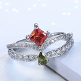 Orange-Red and Olive CZ Split Wave Ring