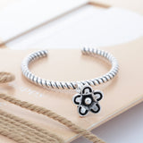 Twisted Rope Open Ring with Flower Charm
