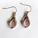 Gold Tulip Pink Stone Necklace and Earrings Set