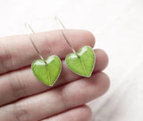 Green Leaf Heart Hook Earrings