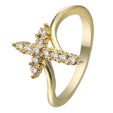 Gold Pave CZ Starfish Bypass Ring