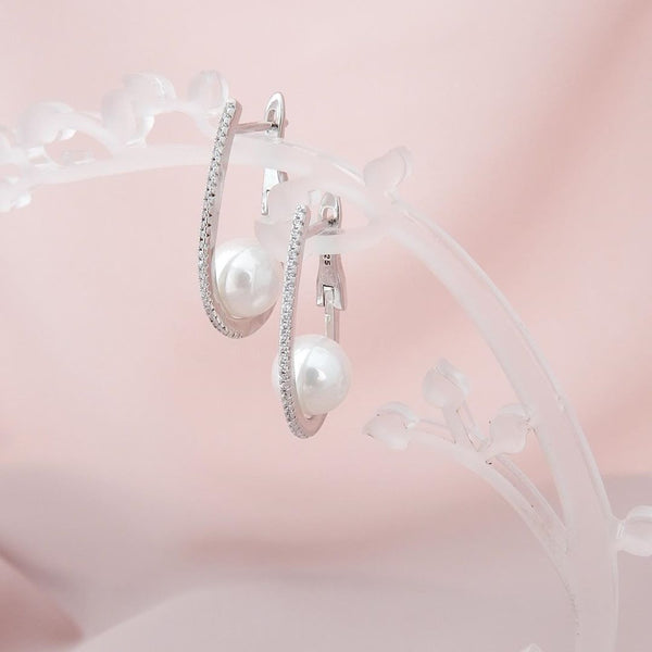 Pearl-Look Pavé J-Hook Earrings