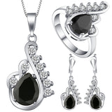 Black Pear CZ Feather Swirl Jewelry Set
