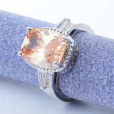 Champagne Cushion CZ Baguette-Side Ring
