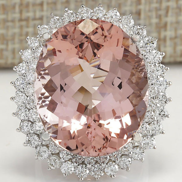 Pink Oval CZ Sunburst Halo Cocktail Ring