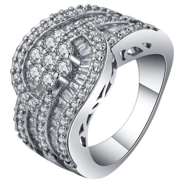Pavé CZ Cluster Wide Layered Band Ring