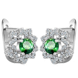 Green Round CZ Cluster Flower Leverback Earrings
