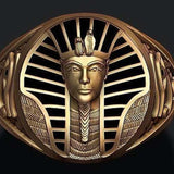 Gold Pharaoh Mask Wide Signet Ring