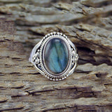 Labradorite-Look Oval Dotwork Ring