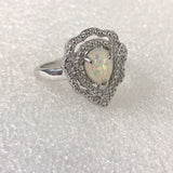 Opal-Look Pear Scalloped Pavé Halo Ring