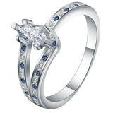 Marquise CZ Blue-Accent Split Band Ring