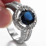 Sapphire-Blue Round Halo Split-Shank Ring