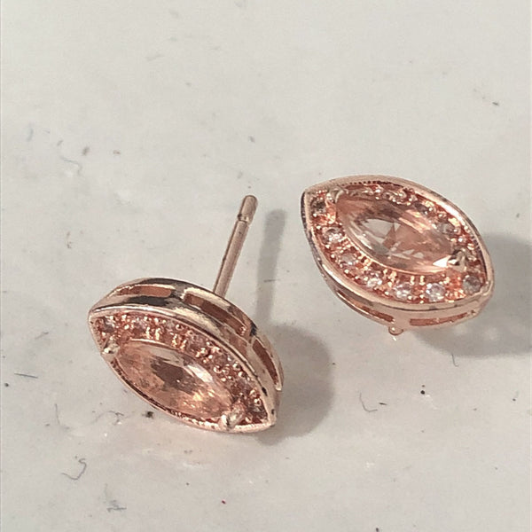 Peach Marquise CZ Halo Stud Earrings