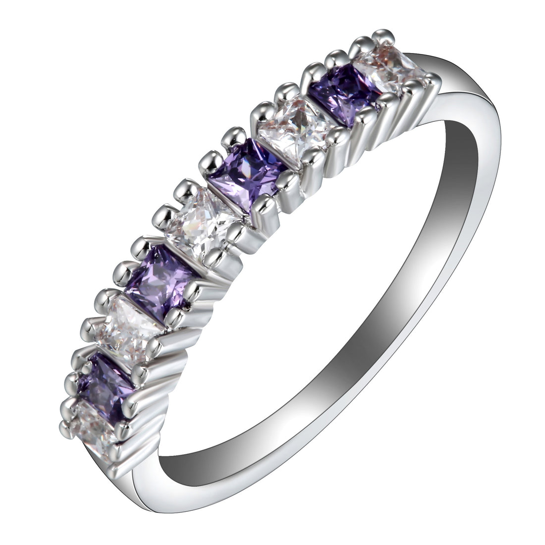 Purple and Clear CZ Half-Eternity Ring