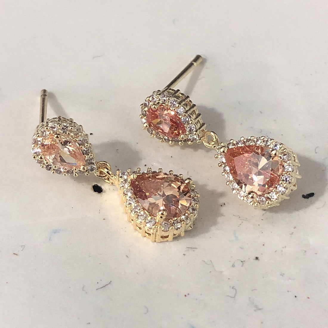 Champagne Pear CZ Halo Double-Drop Earrings