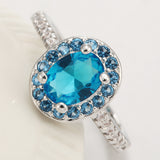 Aqua Oval CZ Blue Halo Ring