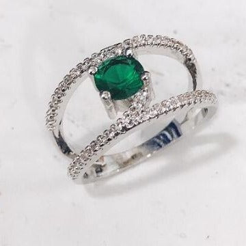 Emerald-Green Round CZ Double-Row Pavé Ring