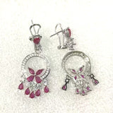 Emerald-Green CZ Leaf Circle Drop Earrings