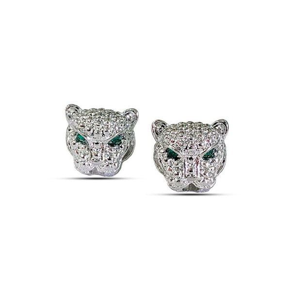 Leopard Head CZ Pave Stud Earrings