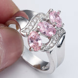 Pink Oval CZ Three-Stone Diagonal Ring