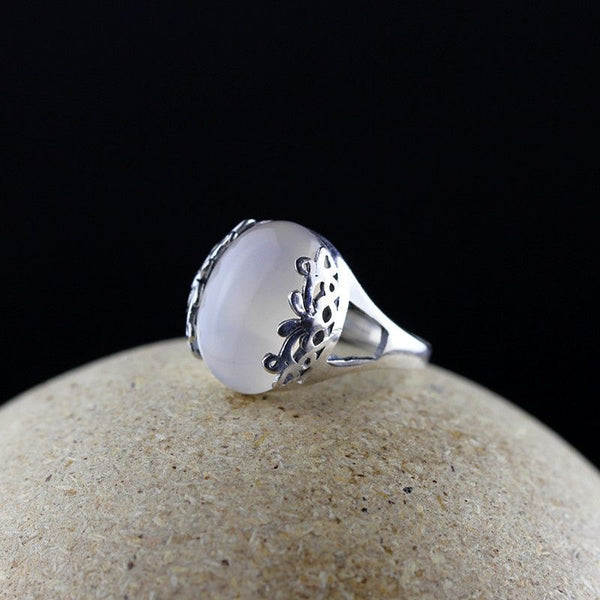 Moonstone-Look Oval Cabochon Filigree Ring