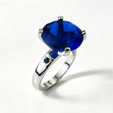Sapphire-Blue Oval CZ Solitaire Ring