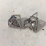 Gold Geometric Rhombus Cage Stud Earrings