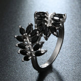 Black Marquise CZ Leaf Branch Wrap Ring