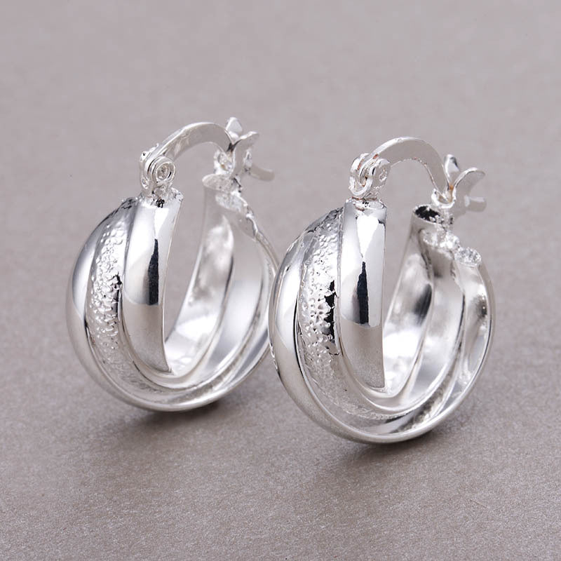 Silver Glitter Twisted Triple Hoop Earrings