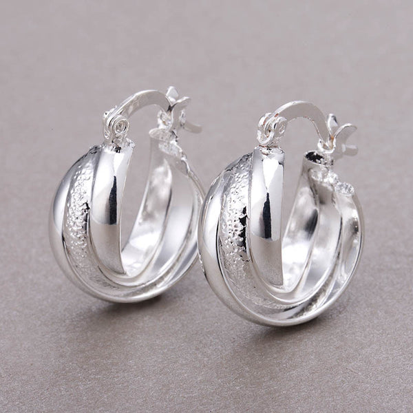 Silver Glitter Twisted Triple Hoop Earrings