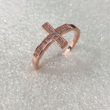 Pavé Sideways Cross Rose-Tone Ring