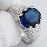 Sapphire-Blue Oval CZ Wide Pavé Ring