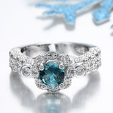 Aqua Round CZ Filigree Halo Ring