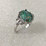 Green Opal-Look Oval Scroll Shoulder Ring