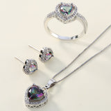 Rainbow Mystic Heart CZ Halo Jewelry Set