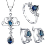 Sapphire-Blue Pear CZ Scroll Drop Jewelry Set