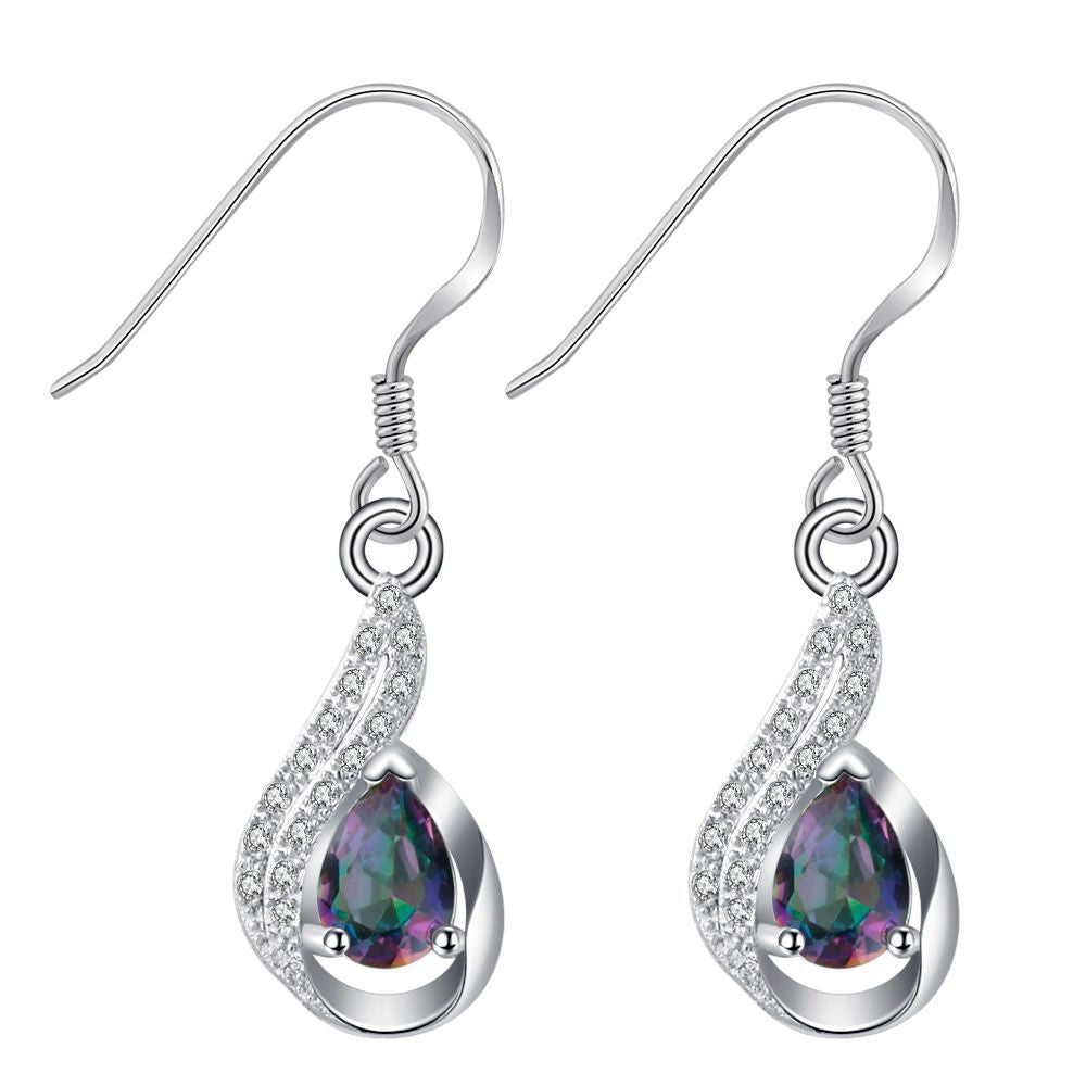 Mystic Pear CZ Flame Swirl Hook Earrings