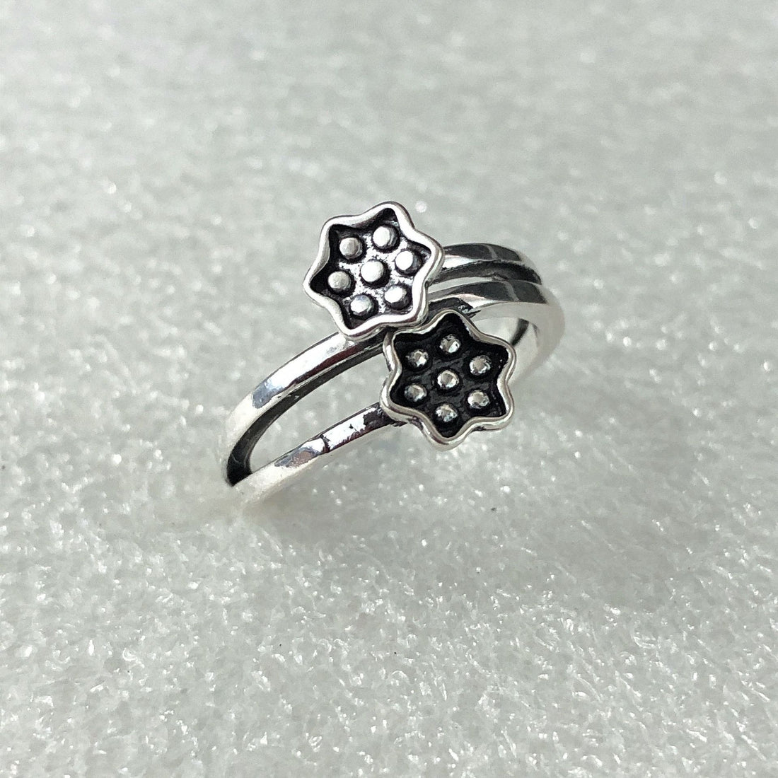 Black Enamel Double Flower Bypass Ring