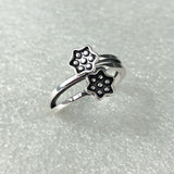 Black Enamel Double Flower Bypass Ring