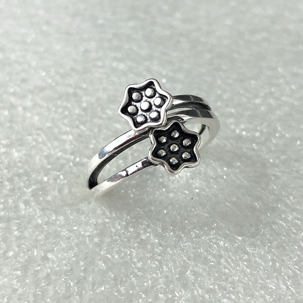 Black Enamel Double Flower Bypass Ring