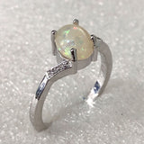 Opal-Look Round Solitaire Curved Shoulder Ring