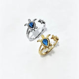 Blue CZ Turtle and Starfish Open Ring