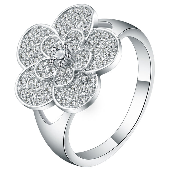 Pavé CZ Flower Blossom Statement Ring